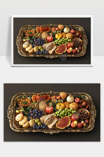 精致水果坚果面包拼盘高品质健康美食展示