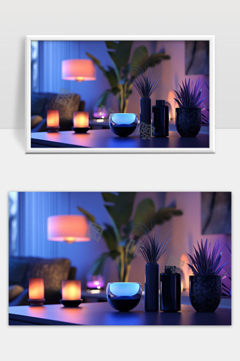 现代家居温馨灯光与植物装饰营造舒适氛围