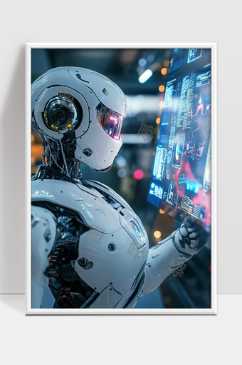 未来智能机器人操作高科技触控屏幕场景展示