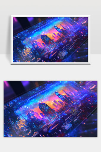 未来城市科技感夜景数字化星空融合视觉盛宴