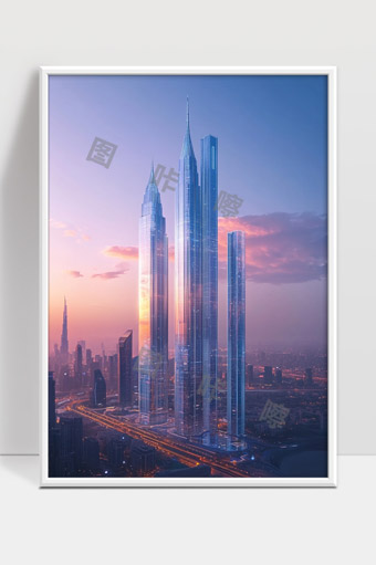 现代都市超高层写字楼群未来城市天际线