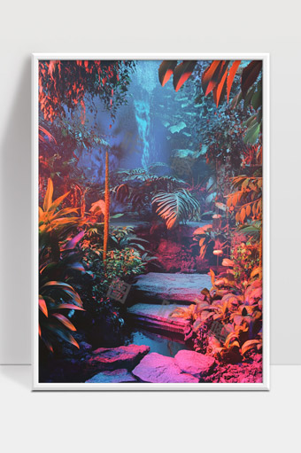 神秘夜晚热带雨林奇幻景观梦幻光影交织