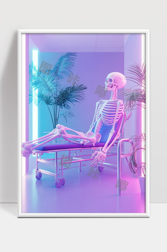 未来霓虹灯下科幻人类骨骼艺术表现