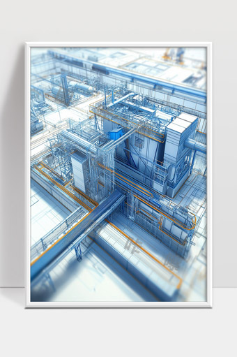 现代工业厂房三维结构建筑设计蓝图模型展示