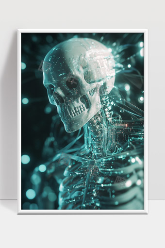 未来科技感机械骷髅高智能数字骨骼系统展示