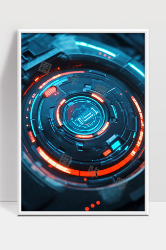 未来科技感旋转机械装置蓝色红色光效设计