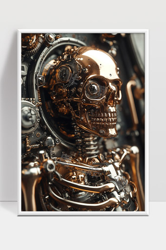 未来机械骷髅头金属质感科技感机器人模型