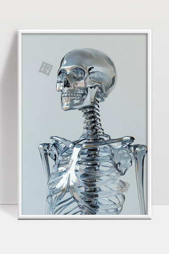 银色金属质感人体骨骼模型艺术雕塑展示