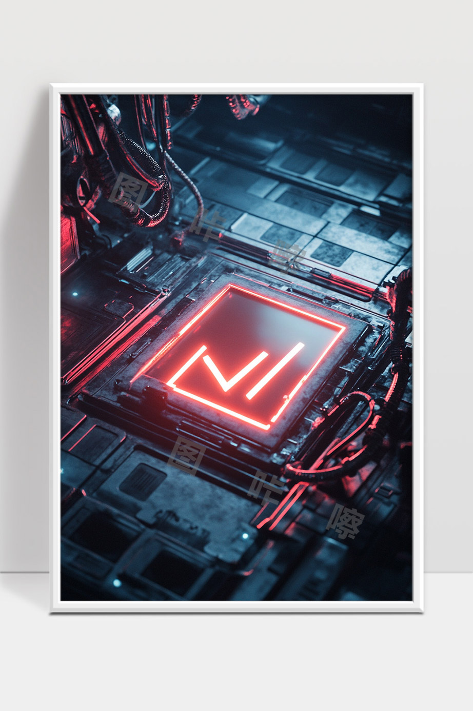 未来科技感机械芯片与高科技设备深度融合场景