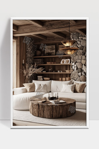 自然木质元素打造温馨舒适的乡村复古客厅空间