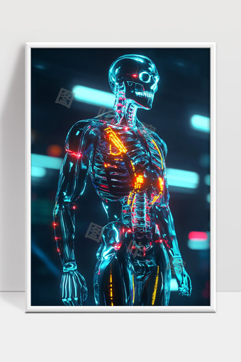 未来科技感机械骨骼人体数字解剖图