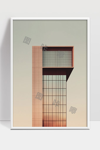 简约现代建筑玻璃幕墙夕阳余晖映照写字楼