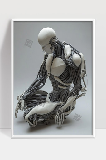 未来机械人体结构肌肉与骨骼融合概念艺术雕塑