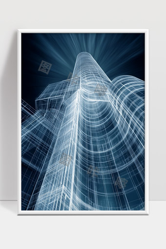 未来科技风格三维建筑设计蓝图效果图