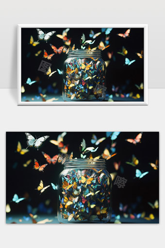 飞舞蝶影罐中绽放色彩斑斓的生命之美
