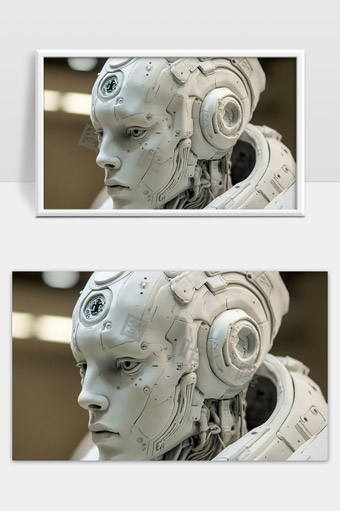 未来科技感机械人类智能机器头部特写