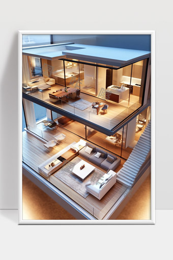 现代简约风格两层玻璃别墅室内设计效果图