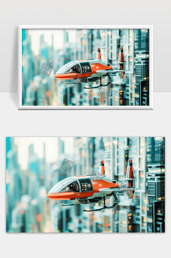 未来城市中的飞行汽车穿梭科技感场景