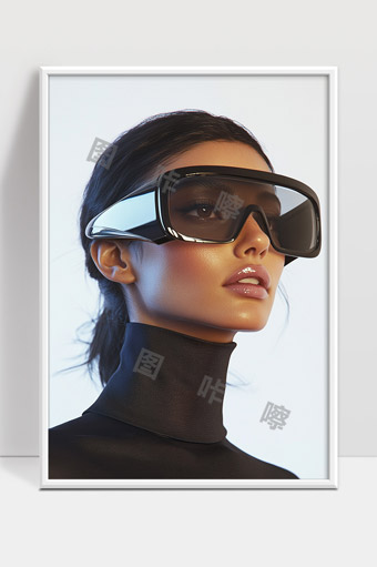 未来科技感女性佩戴智能增强现实护目镜特写
