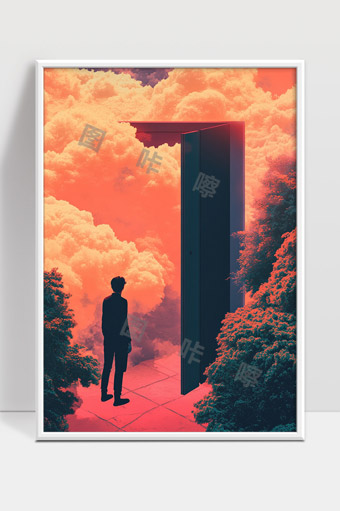 梦幻色彩中通向未知世界的孤独旅人