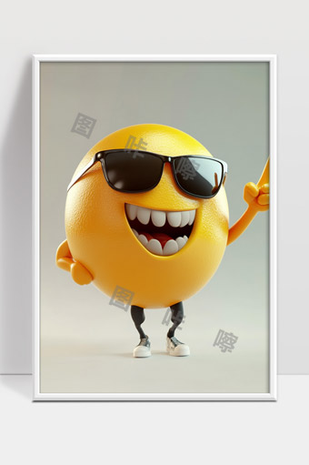 戴墨镜开心橙子卡通形象时尚搞怪可爱表情