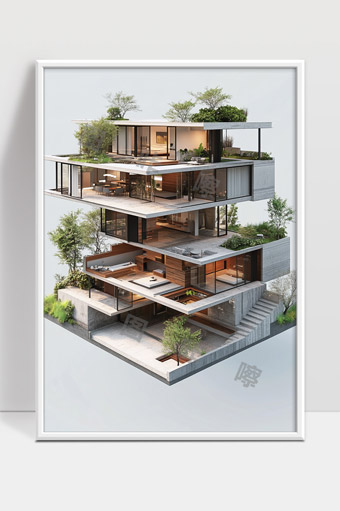 现代多层开放式别墅建筑设计与绿色景观结合