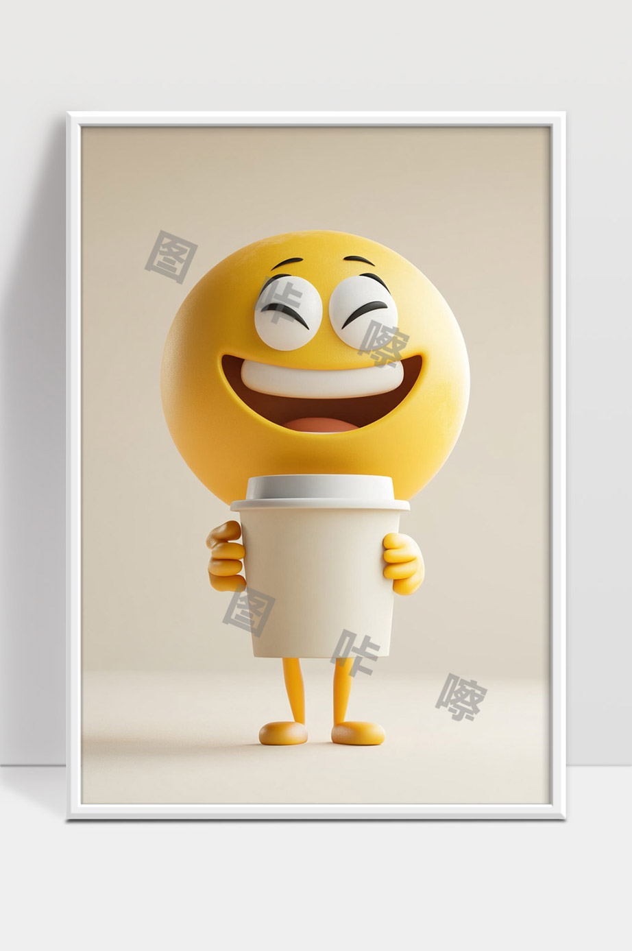 卡通笑脸手拿咖啡杯快乐表情设计