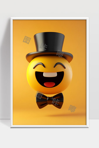 戴高礼帽和领结的快乐笑脸表情符号