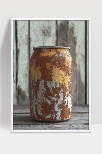 锈蚀老旧铁罐仿古复古风格展示