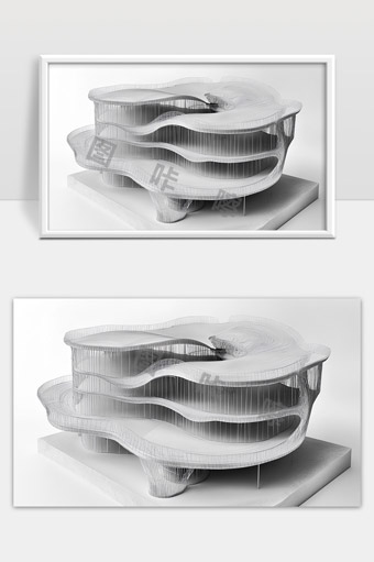 现代建筑曲线层叠结构模型设计展示