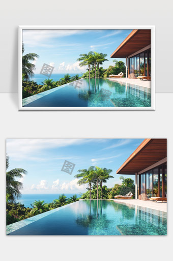 海边无边泳池豪华别墅热带风情度假天堂