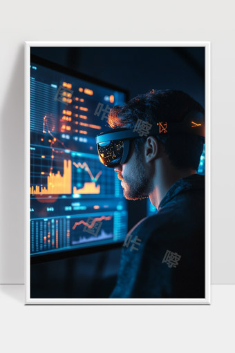 未来科技虚拟现实眼镜数据分析与数字交互场景