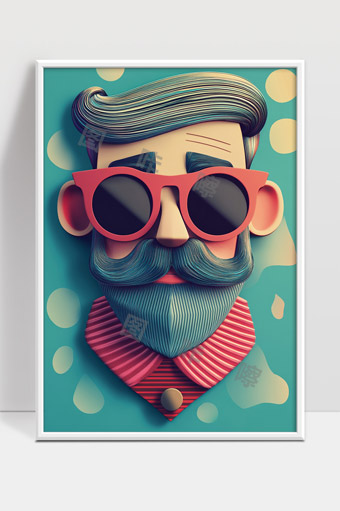 创意卡通风格复古绅士戴墨镜艺术头像设计