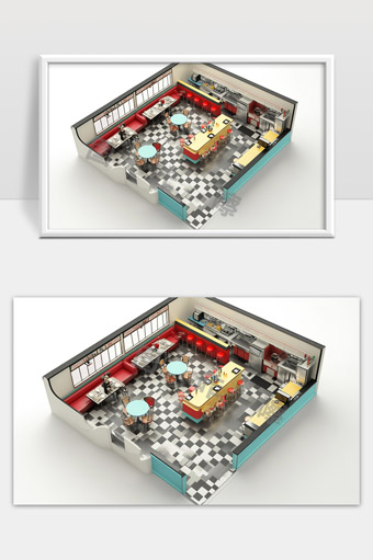 复古风格美式餐厅内部布局与装潢设计效果图