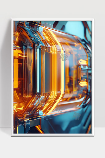 未来感科技风格的透明发光机械装置内部细节