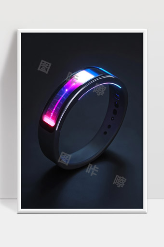 未来感智能健康监测手环科技感紫蓝色光效设计