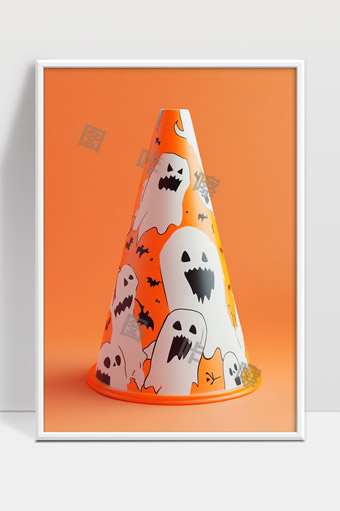 万圣节主题幽灵图案橙色锥形派对帽