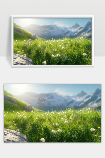 阳光照耀下的高山草甸与野花春日美景