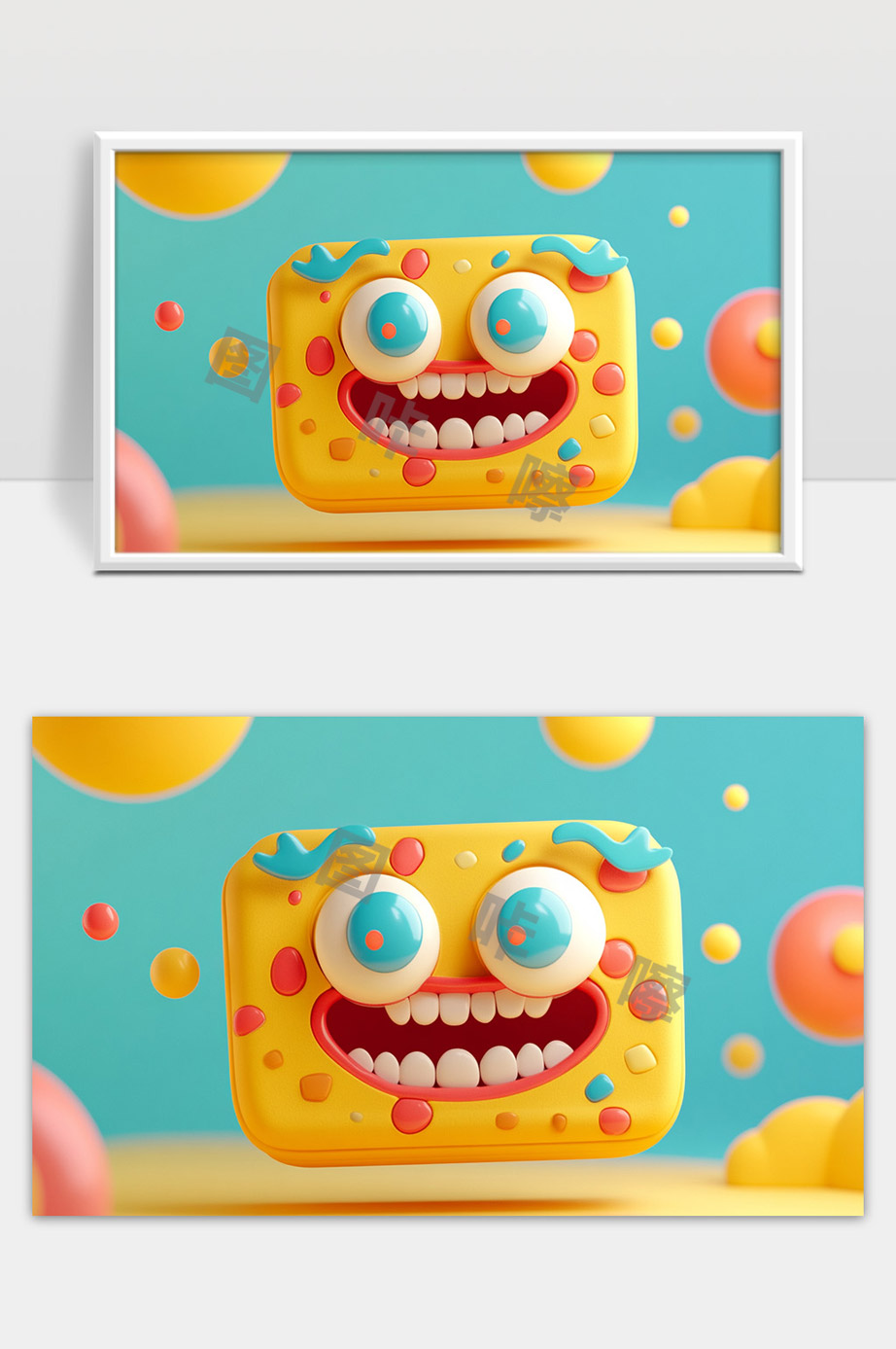 可爱卡通风格黄色方块笑脸快乐表情设计