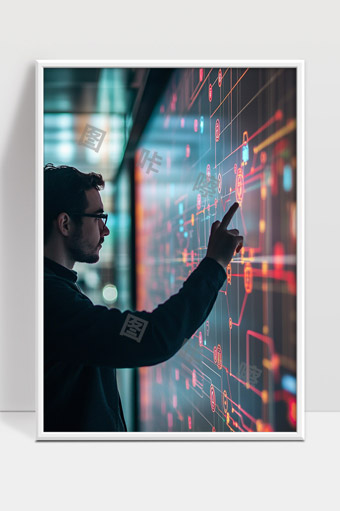 科技专家操控智能大屏幕进行数据分析和网络安全监控