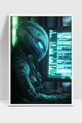 未来科技感机器人黑客编程场景数字时代人工智能