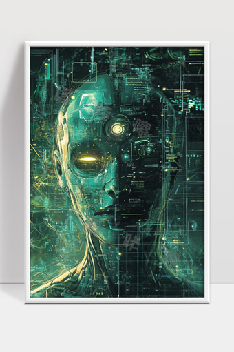 未来科技感机械人脸数字智能网络世界