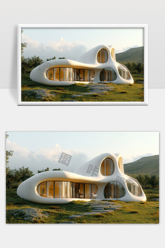 自然曲线现代别墅生态环境中的未来主义建筑设计