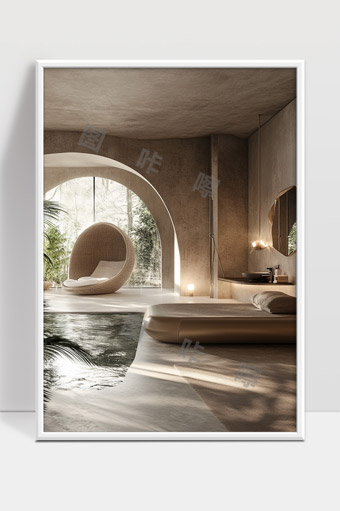 自然光下的现代简约室内泳池休闲空间设计