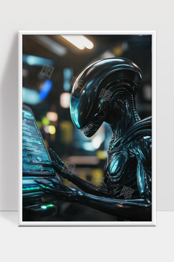 未来科幻异形机器人操作高科技电脑场景