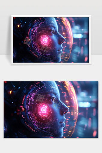 未来科技感人工智能数字化女性侧脸特写