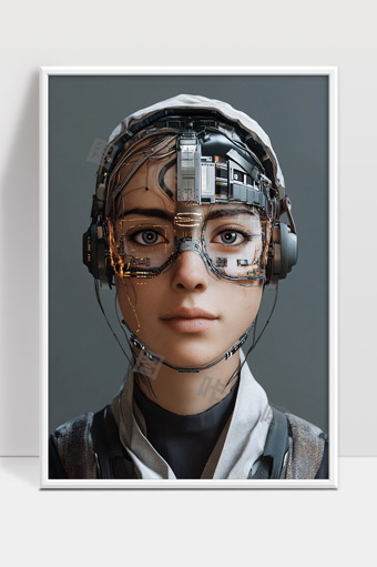 未来智能机器人融合人类面部特征机械结构细节展示