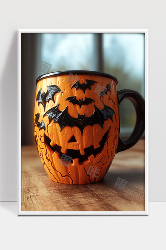 万圣节主题南瓜雕刻蝙蝠装饰陶瓷杯子