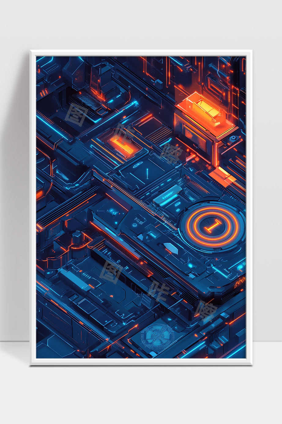 未来科技感蓝橙色电路板机器智能核心设计