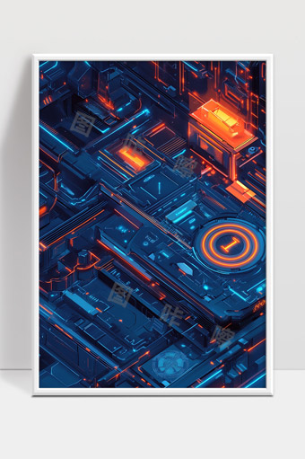 未来科技感蓝橙色电路板机器智能核心设计